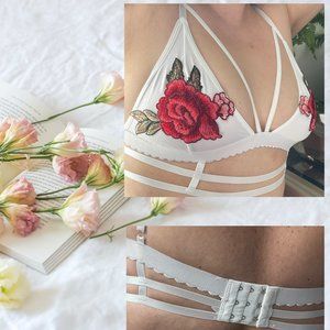 PLUS 1X White Embroidered rose double cage brale…